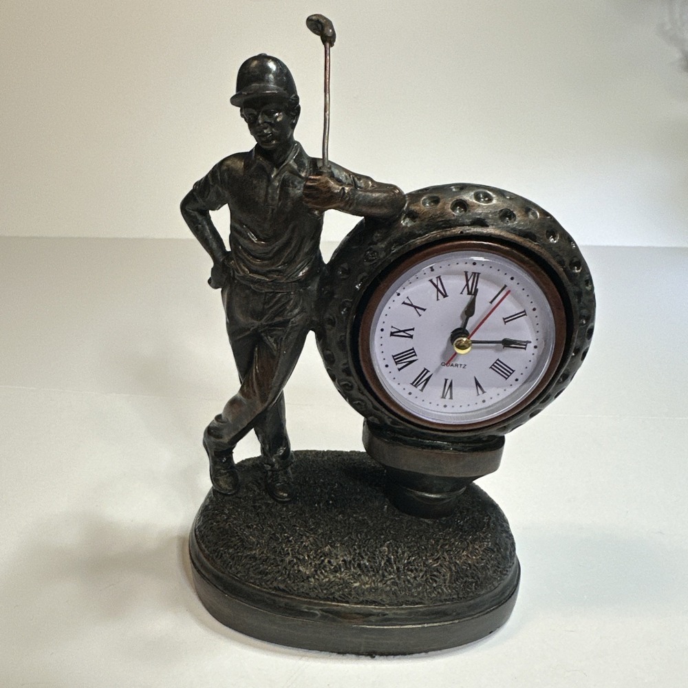 Crestview Bronze Golfer Table Clock CKA475 Golf Ball Figurine Desk Decor Quartz